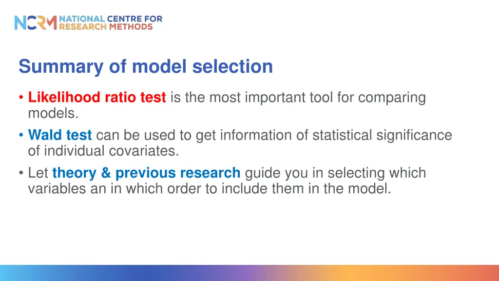 summary of model selection