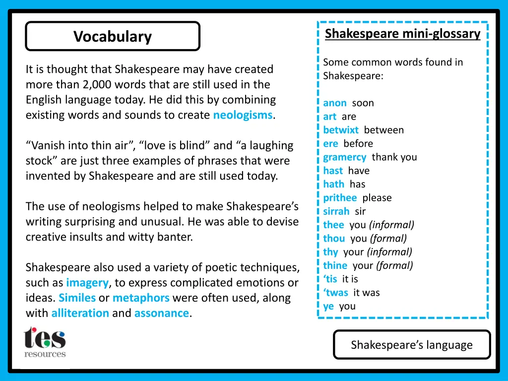 shakespeare mini glossary