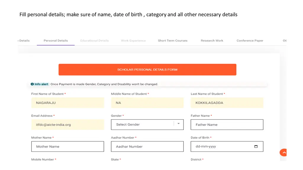 fill personal details make sure of name date