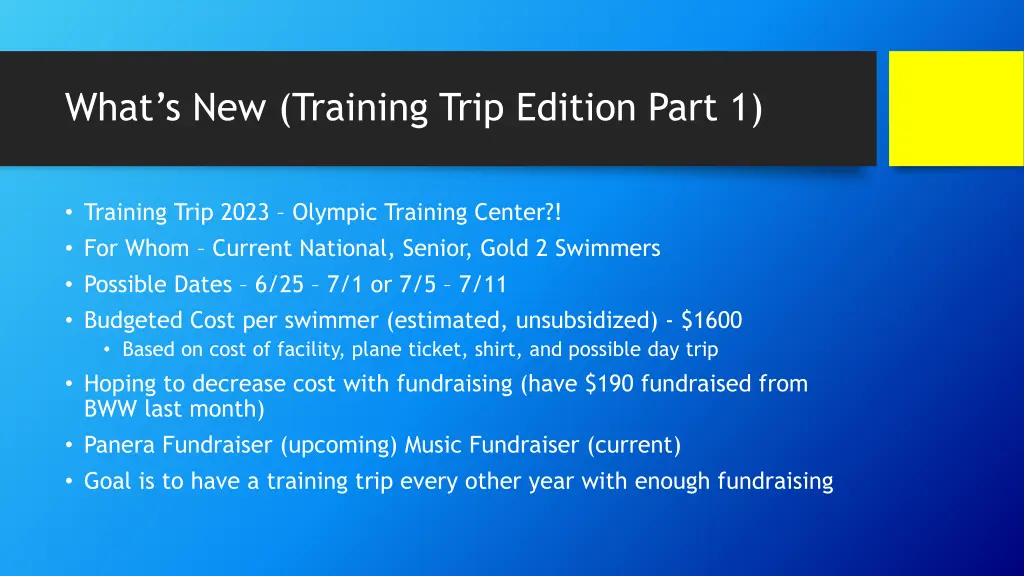 what s new training trip edition part 1