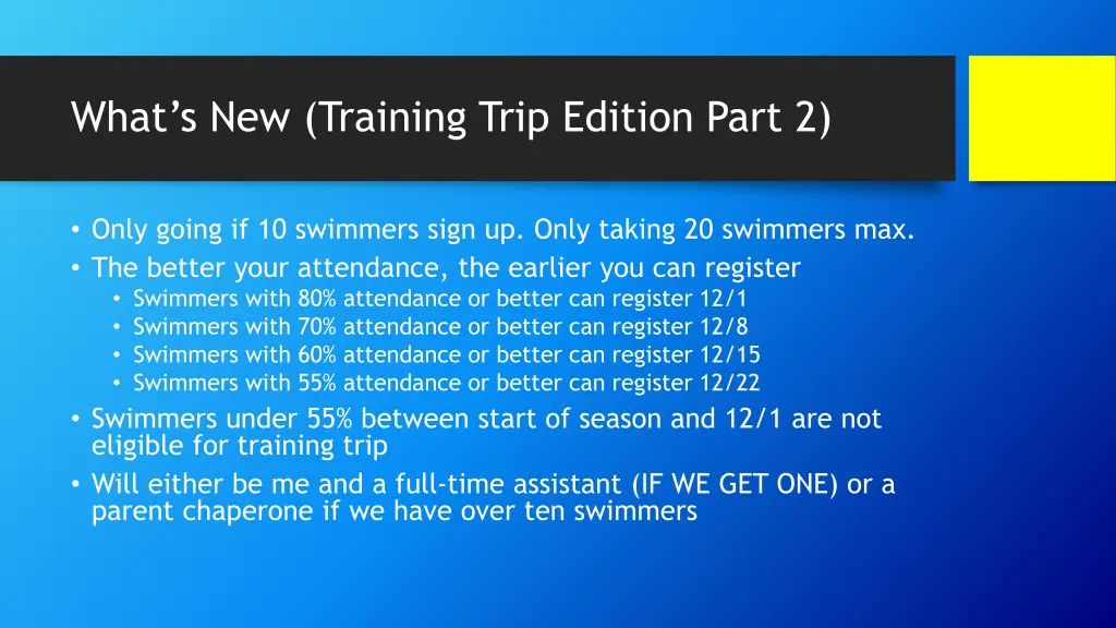 what s new training trip edition part 2