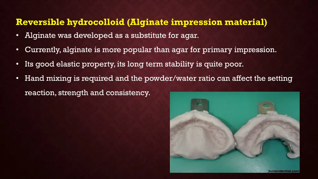 reversible hydrocolloid alginate impression