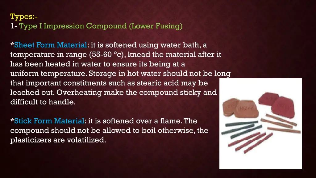 types 1 type i impression compound lower fusing