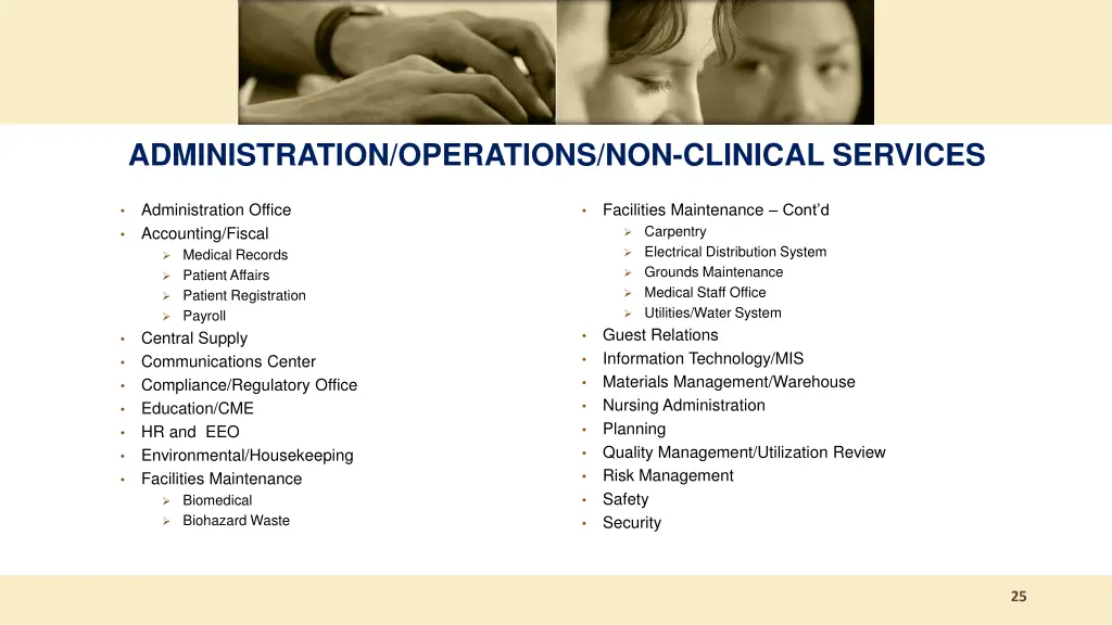 administration operations non clinical services