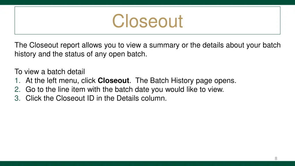 closeout