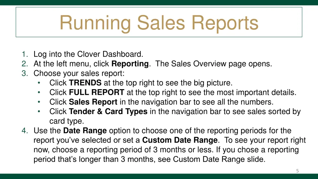 running sales reports