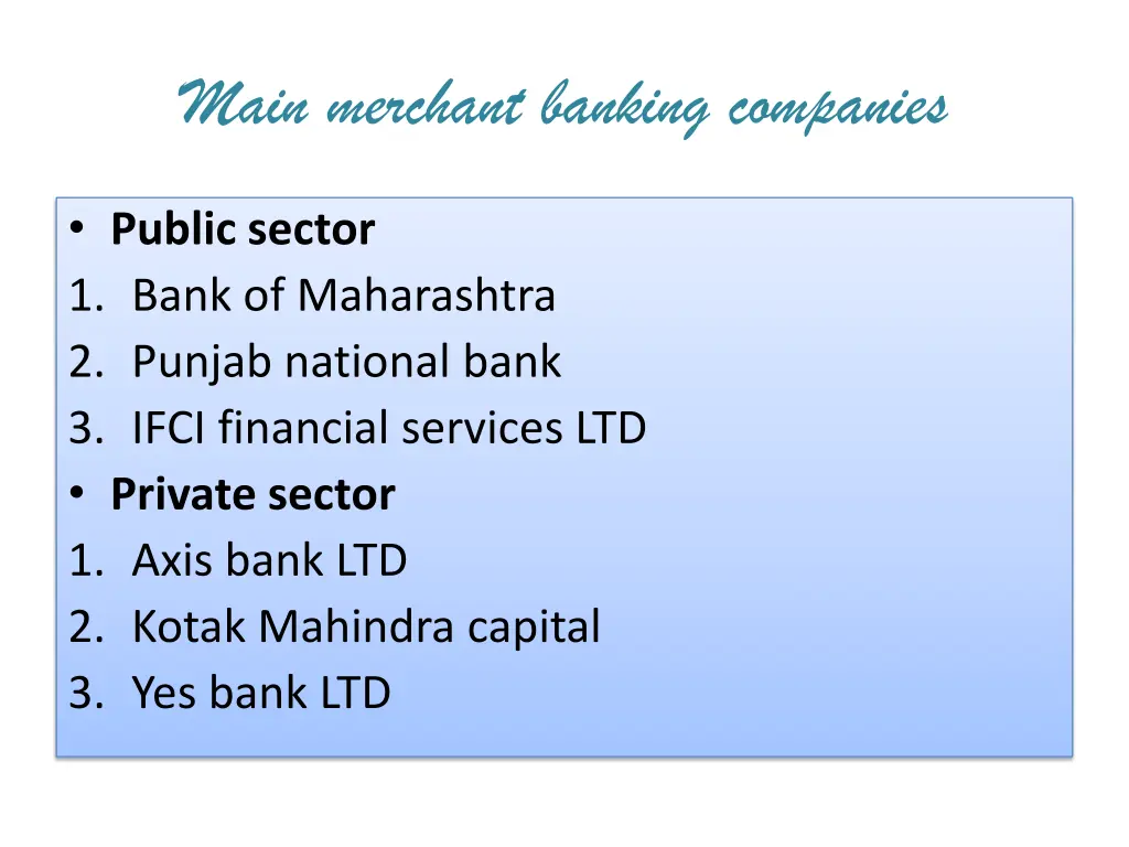 main merchant banking companies