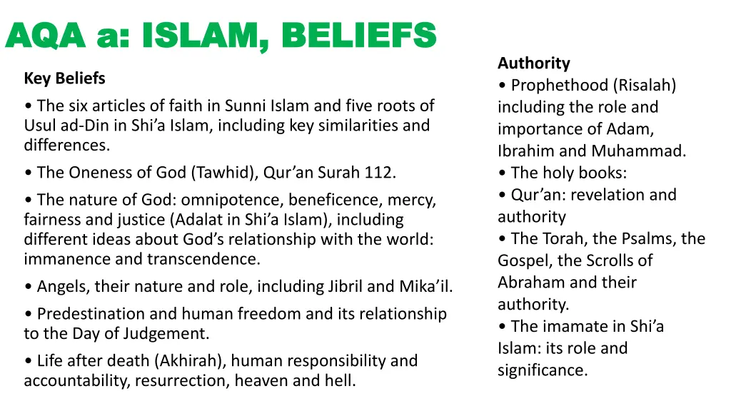 aqa a islam beliefs aqa a islam beliefs