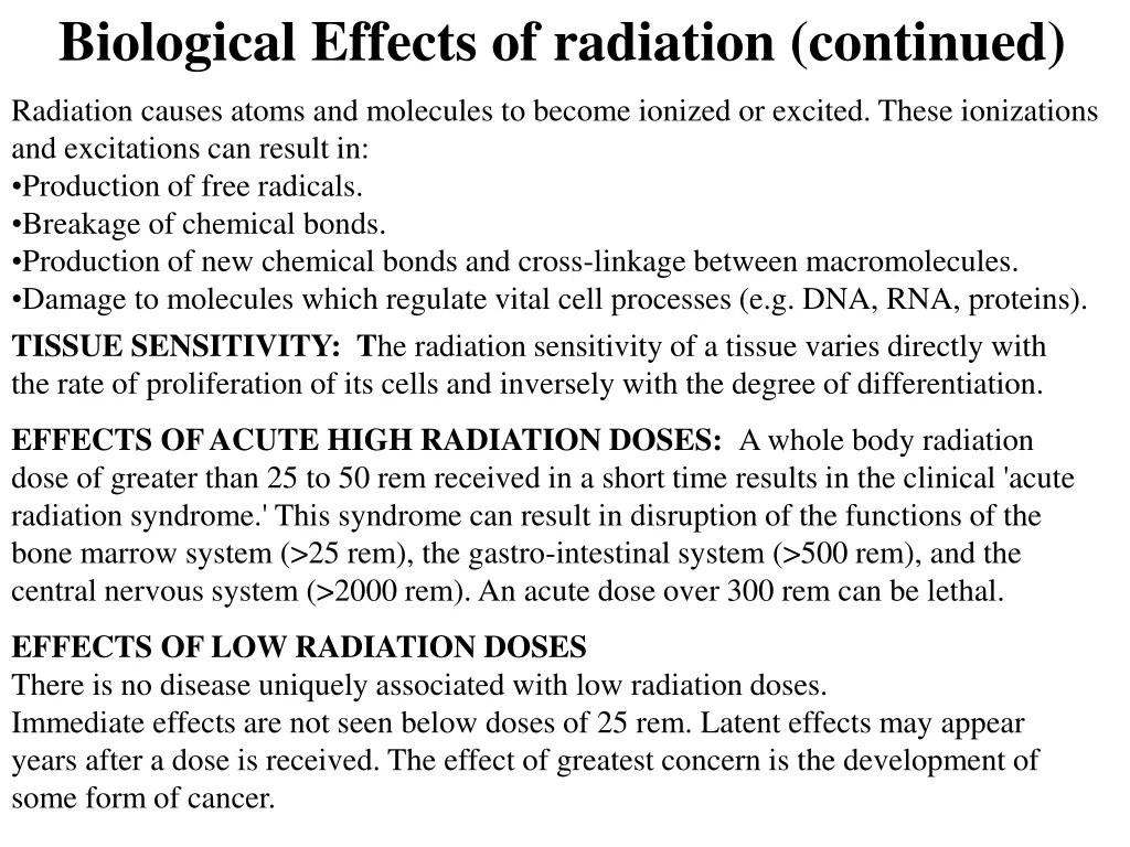 biological effects of radiation continued 2