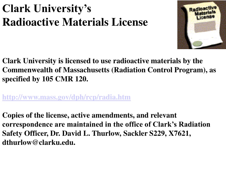 clark university s radioactive materials license