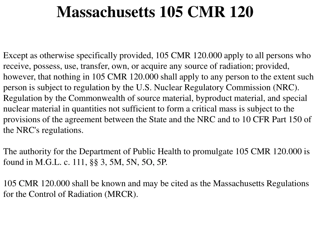 massachusetts 105 cmr 120