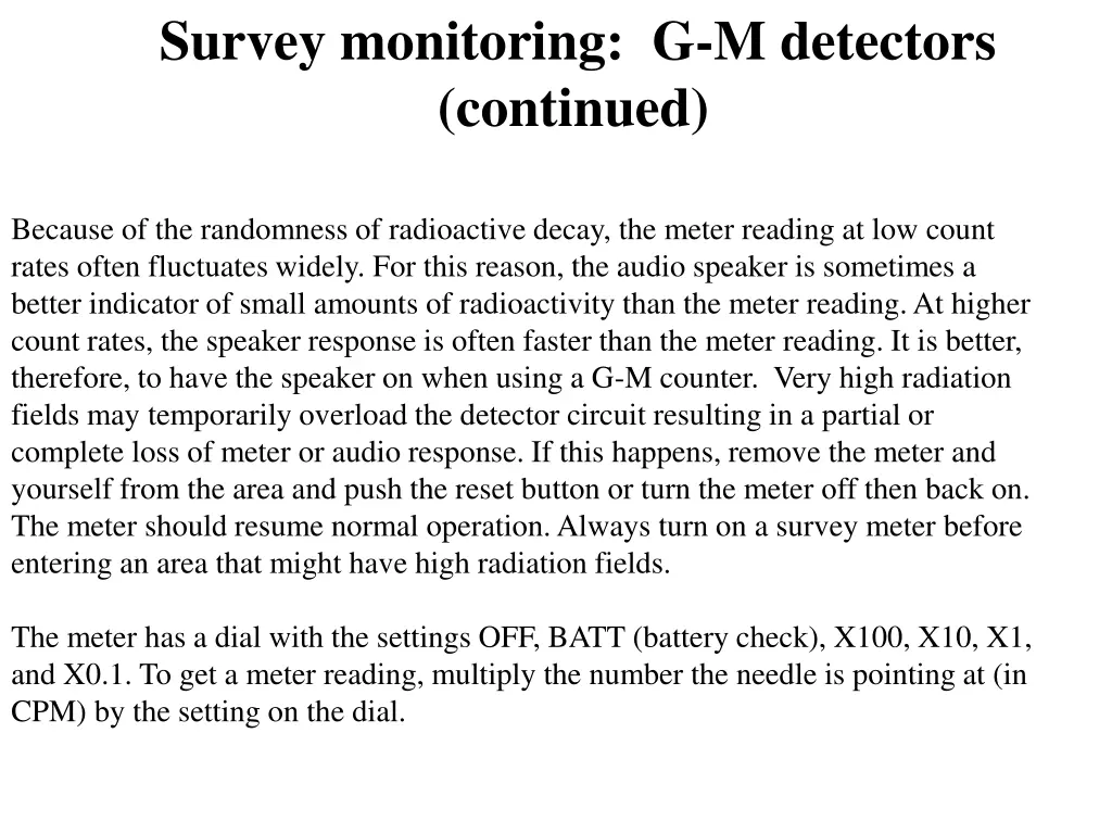 survey monitoring g m detectors continued 1