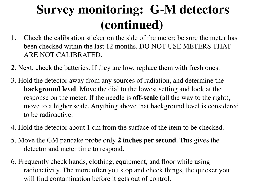 survey monitoring g m detectors continued check