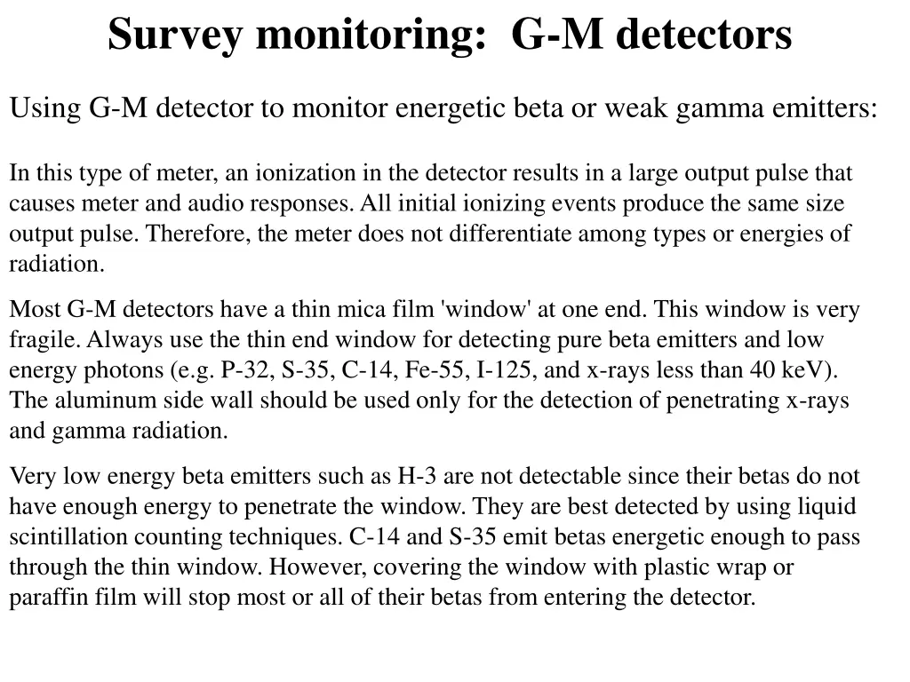 survey monitoring g m detectors