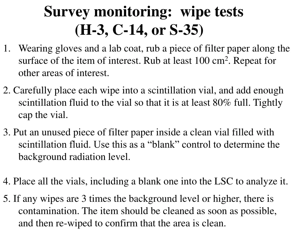 survey monitoring wipe tests