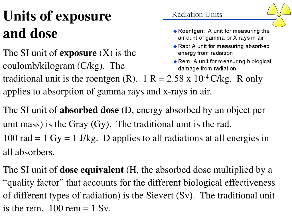 units of exposure and dose