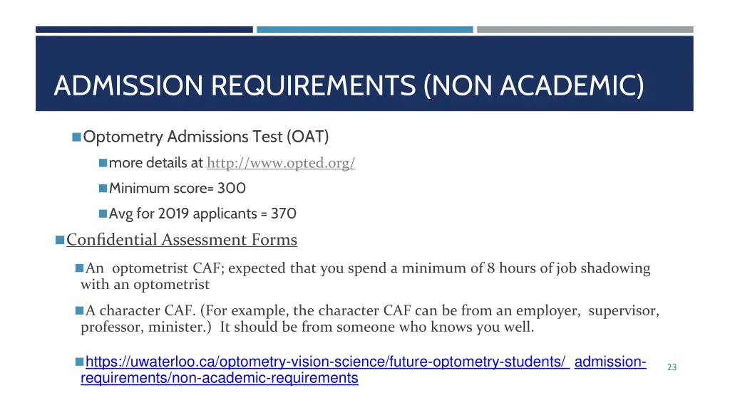 admission requirements non academic