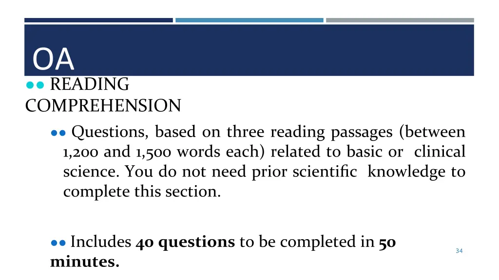 oa t comprehension questions based on three