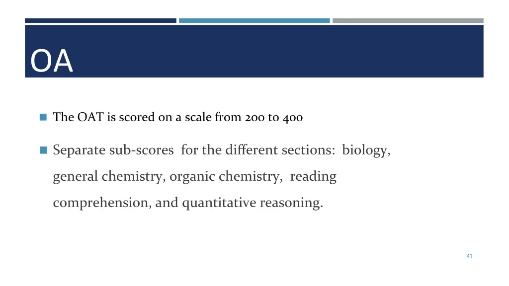 oa t the oat is scored on a scale from 200 to 400