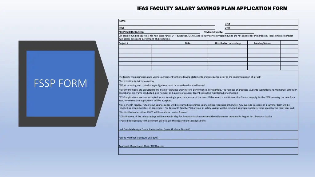 ifas faculty salary savings plan application form