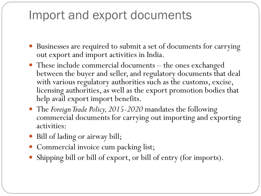 import and export documents