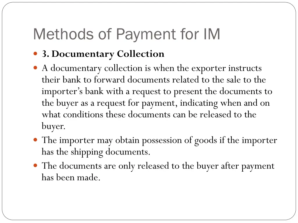 methods of payment for im 3