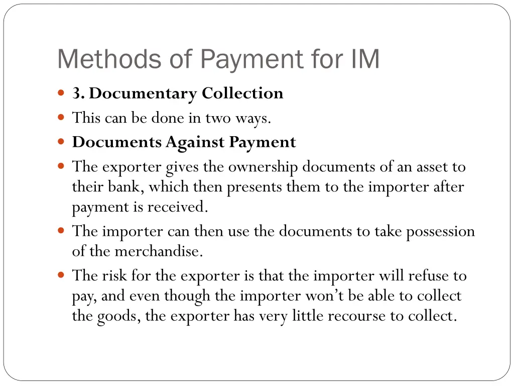 methods of payment for im 4