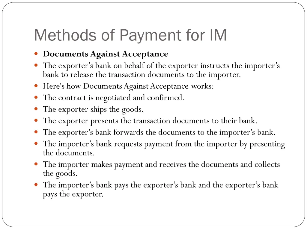 methods of payment for im 6