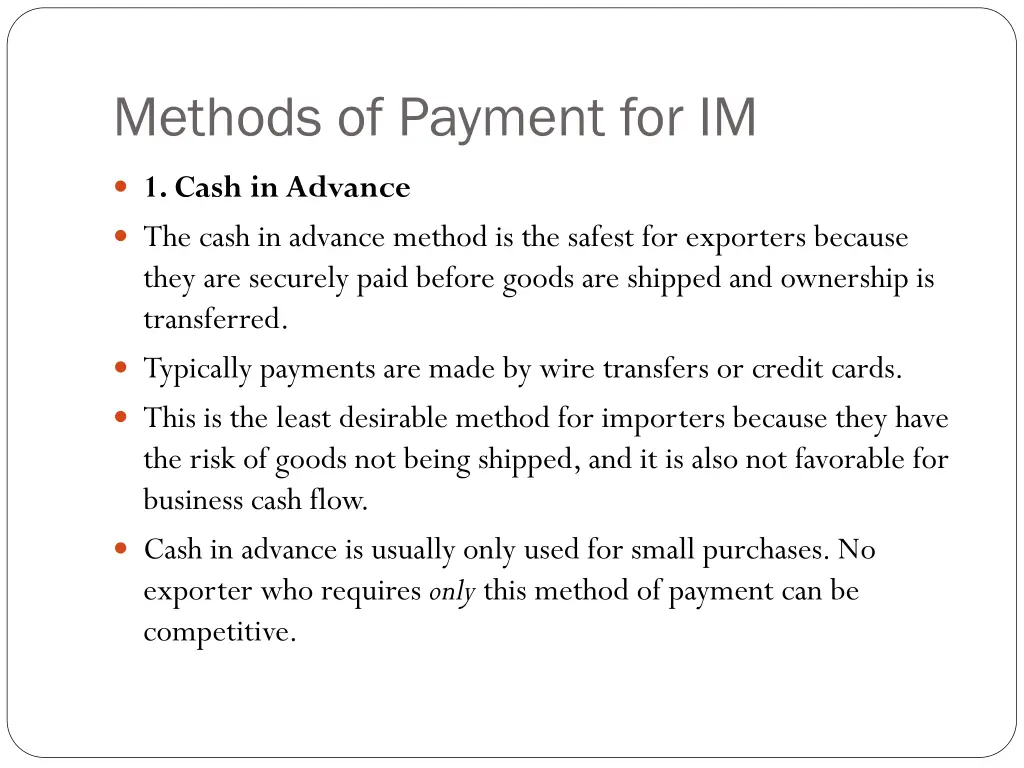 methods of payment for im