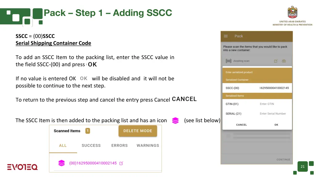 pack step 1 adding sscc 1