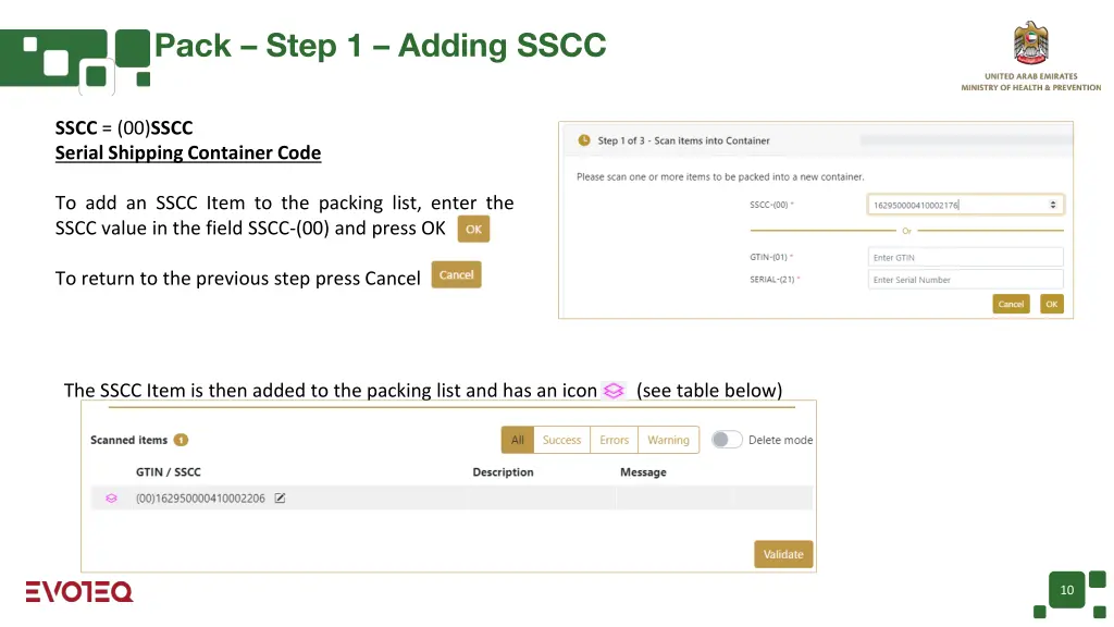 pack step 1 adding sscc