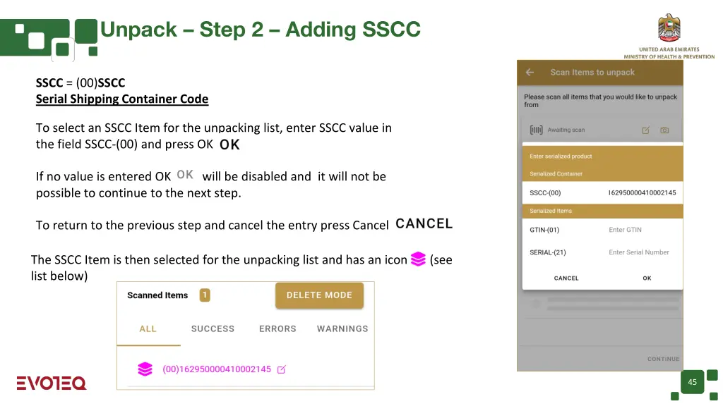 unpack step 2 adding sscc 1