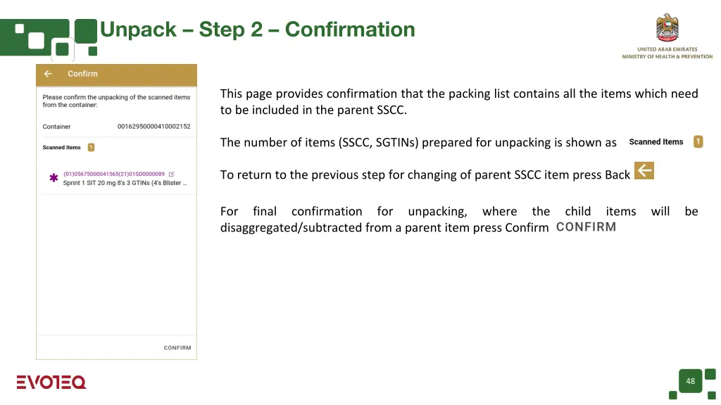 unpack step 2 confirmation 1