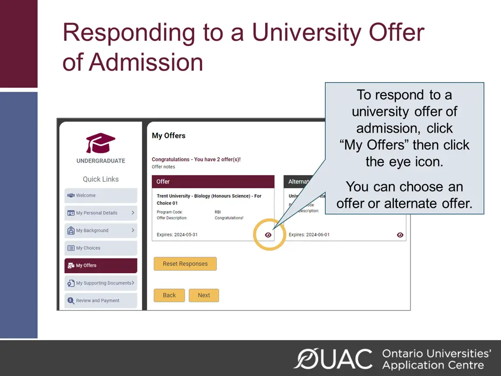 responding to a university offer of admission