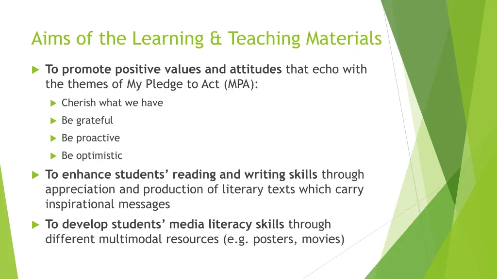 aims of the learning teaching materials