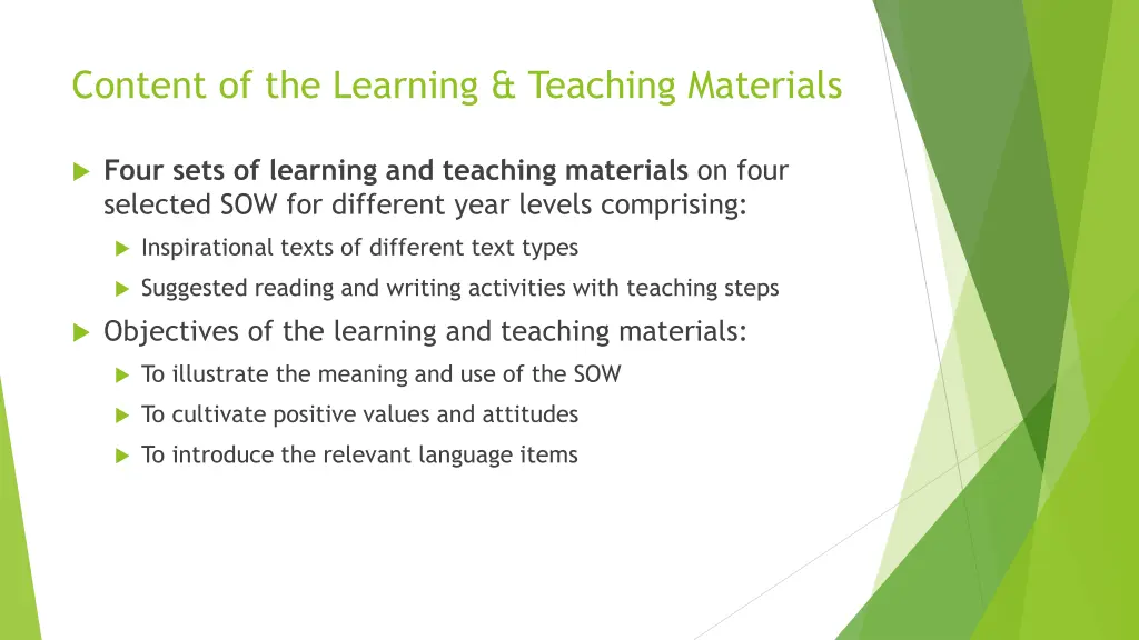 content of the learning teaching materials