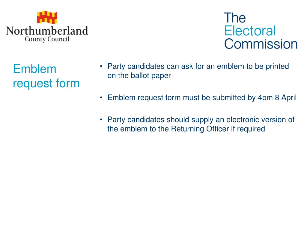 party candidates can ask for an emblem