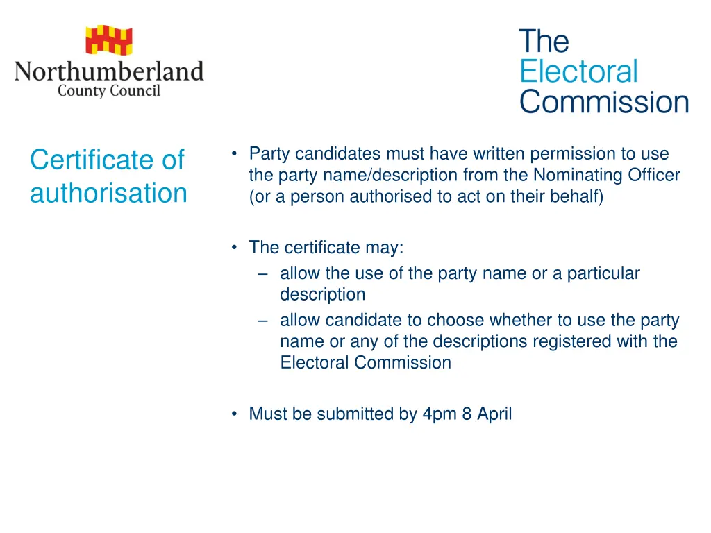 party candidates must have written permission