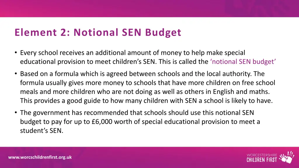 element 2 notional sen budget