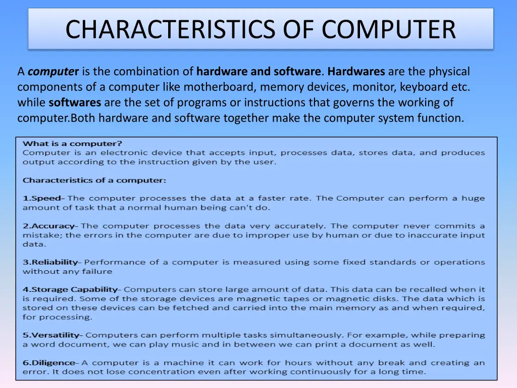 characteristics of computer