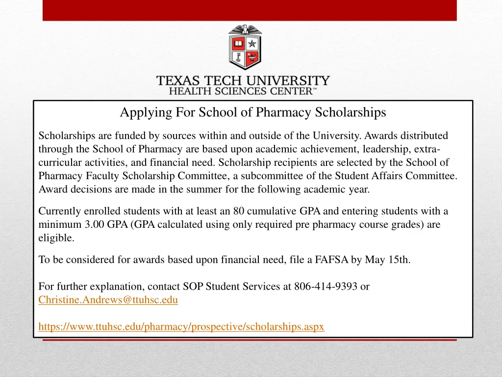 applying for school of pharmacy scholarships