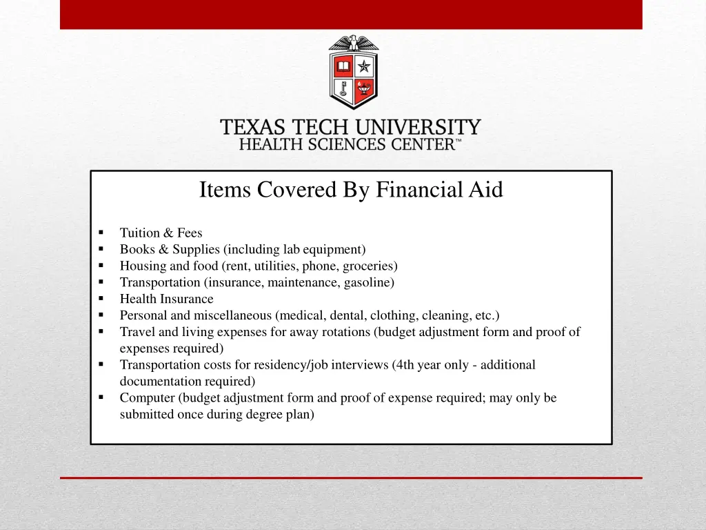 items covered by financial aid