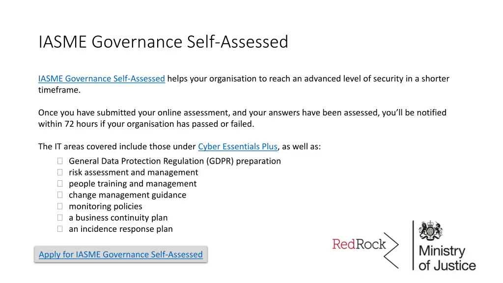 iasme governance self assessed