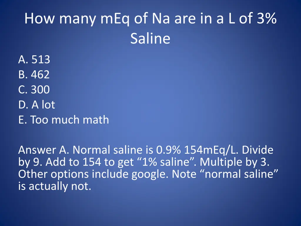 how many meq of na are in a l of 3 saline