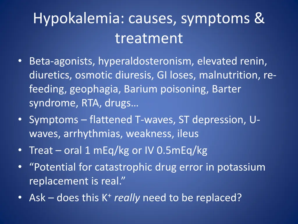 hypokalemia causes symptoms treatment