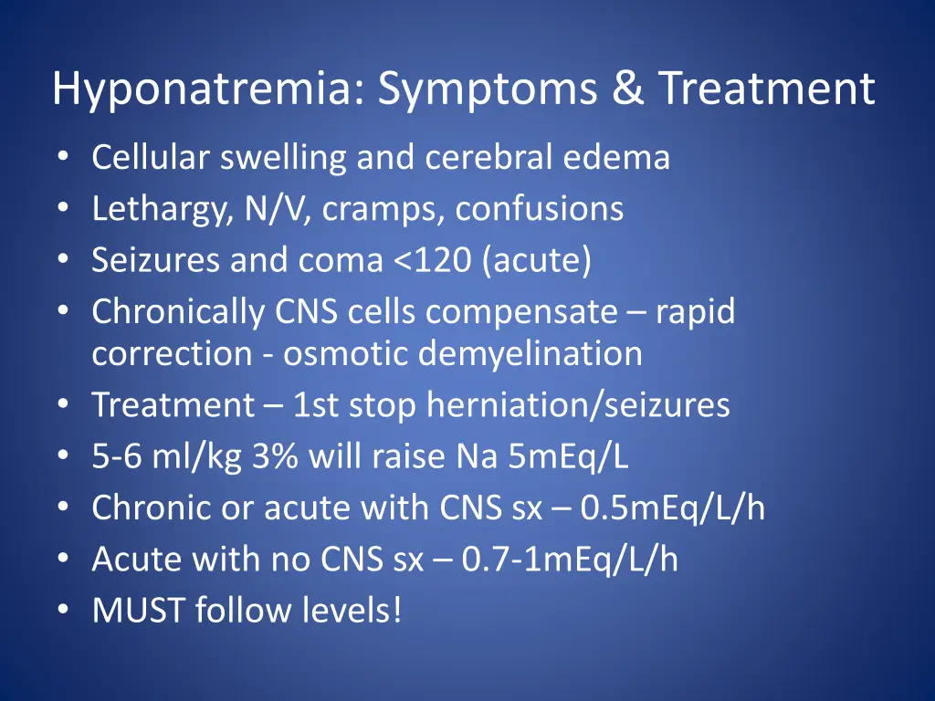 hyponatremia symptoms treatment cellular swelling