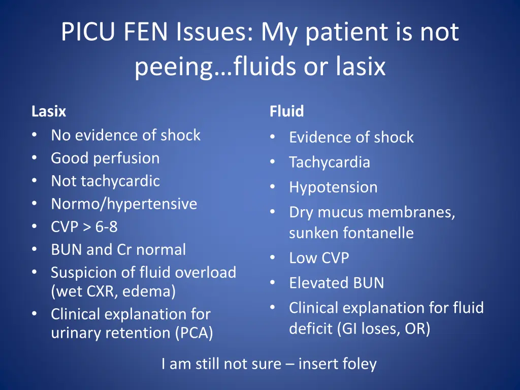 picu fen issues my patient is not peeing fluids