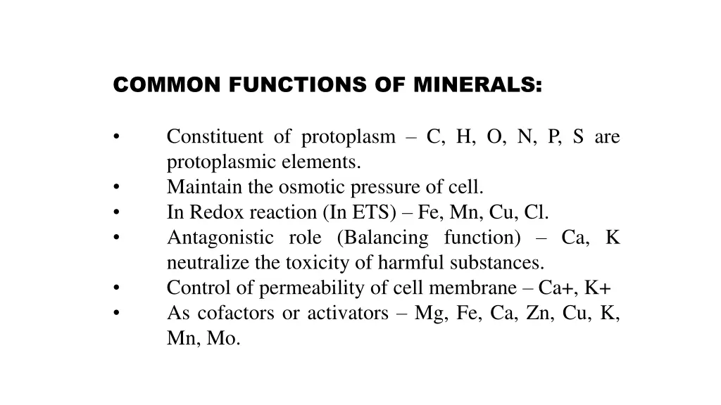 common functions of minerals