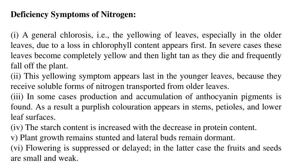 deficiency symptoms of nitrogen