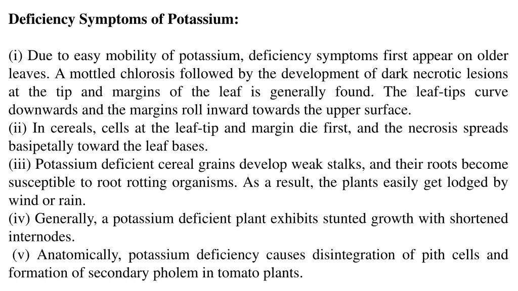 deficiency symptoms of potassium